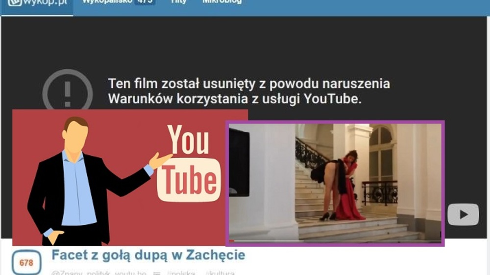 Cenzura! Youtube zablokował Prawy pl za ujawnienie skandalu w gołym facetem w Zachęcie