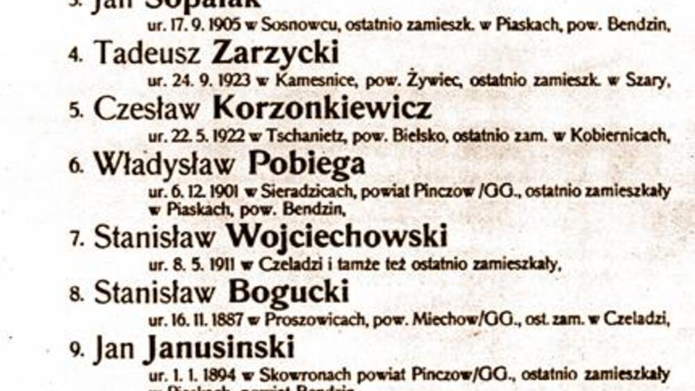 Na zdjęciu: obwieszczenie starosty bendzińskiego o egzekucji przeprowadzonej na „polskich bandytach”