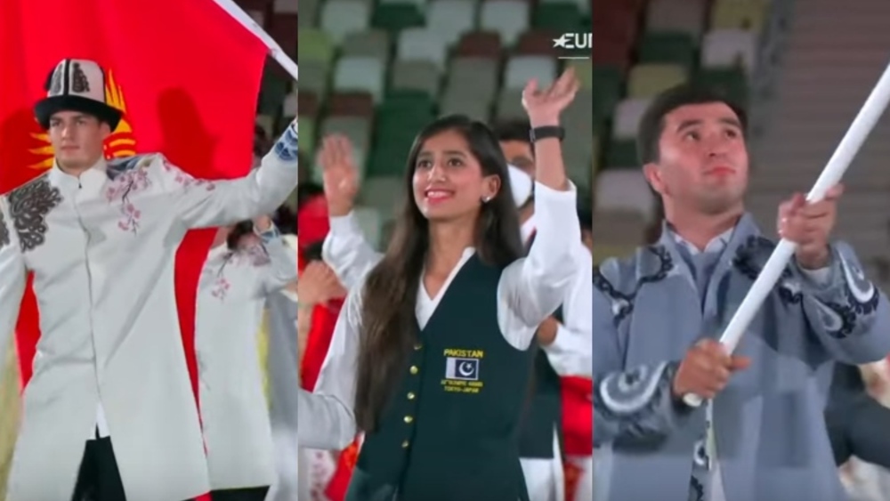 Reprezentanci Kirgistanu, Pakistanu i Tadżykistanu podczas ceremonii otwarcia Igrzysk Olimpijskich w Tokio