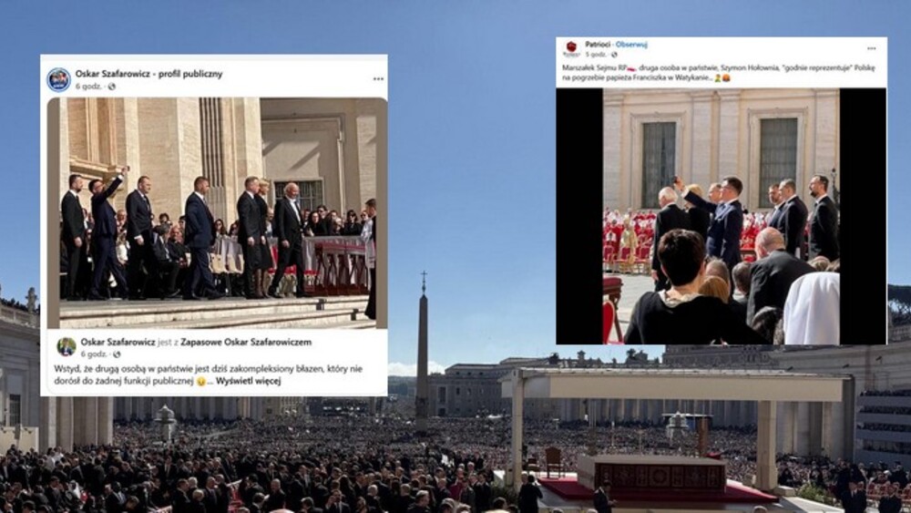Szymon Hołownia uchwycony podczas fotografowania i kadr, który wykonał on sam podczas pogrzebu.
