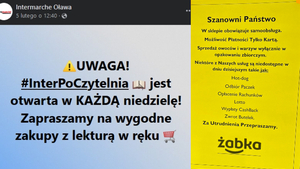Intermarche ogłosiło się dworcem i może stracić koncesję za sprzedaż alkoholu w obiekcie transportu publicznego, zaś Żabki są otwarte, ale teoretycznie bez sprzedawców