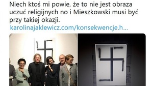 Mieszkowski pod swastyką zrobioną z krzyża, dobrze że jeszcze nie hajluje