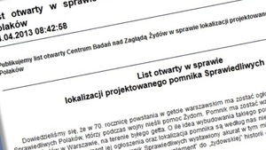 Centrum Badań nad Zagładą Żydów przeciw pomnikowi Sprawiedliwych Polaków